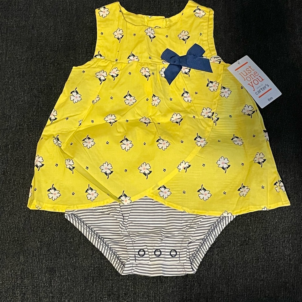 Carter's Yellow Floral Romper with Blue Bow